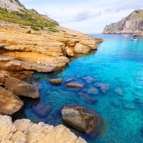 Majorca Cala Figuera beach of Formentor in Mallorca Balearic island of Spain