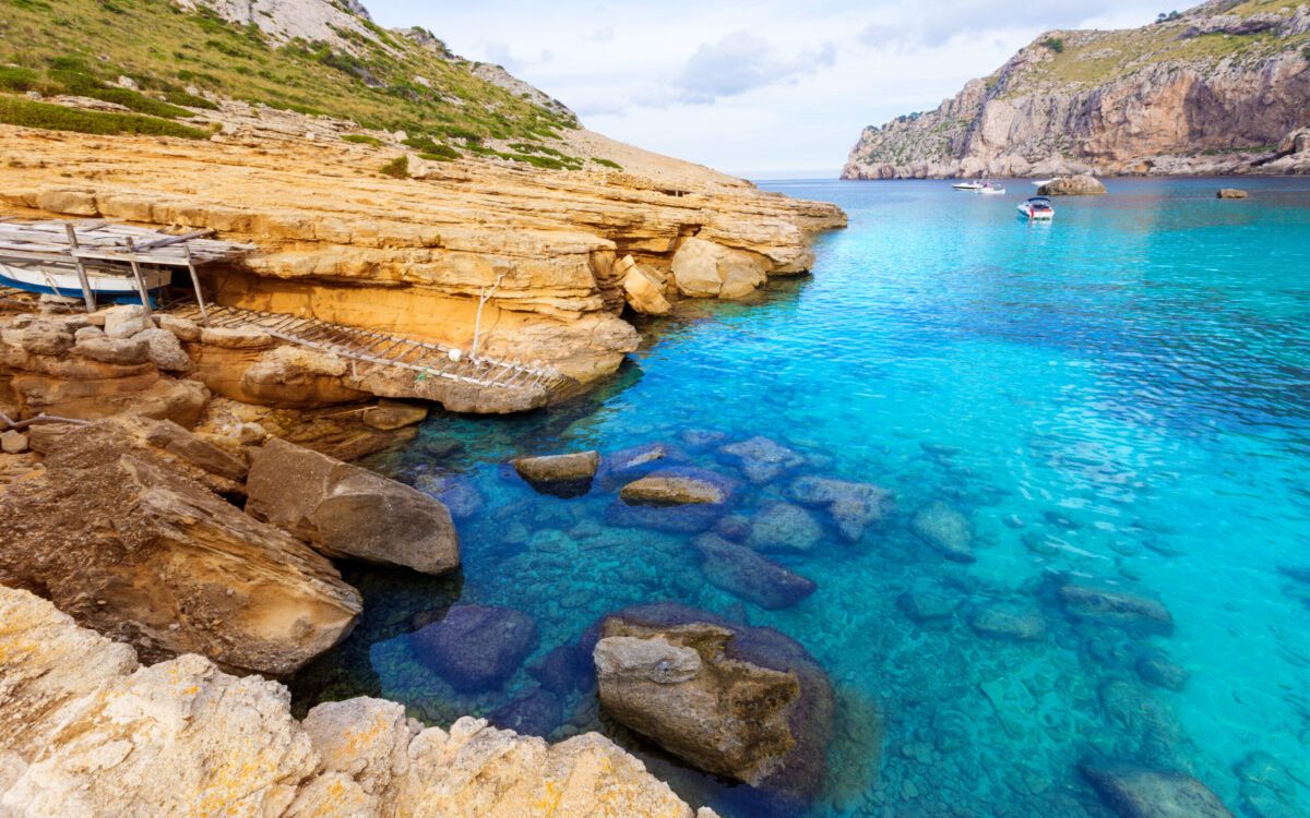 Majorca Cala Figuera beach of Formentor in Mallorca Balearic island of Spain